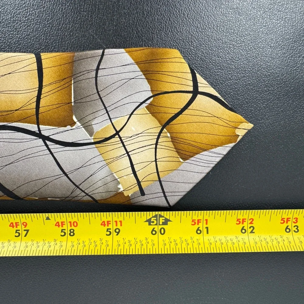 J. Garcia Moon Mountains Collection 51 Silk Tie Gold Grey Abstract Geometric